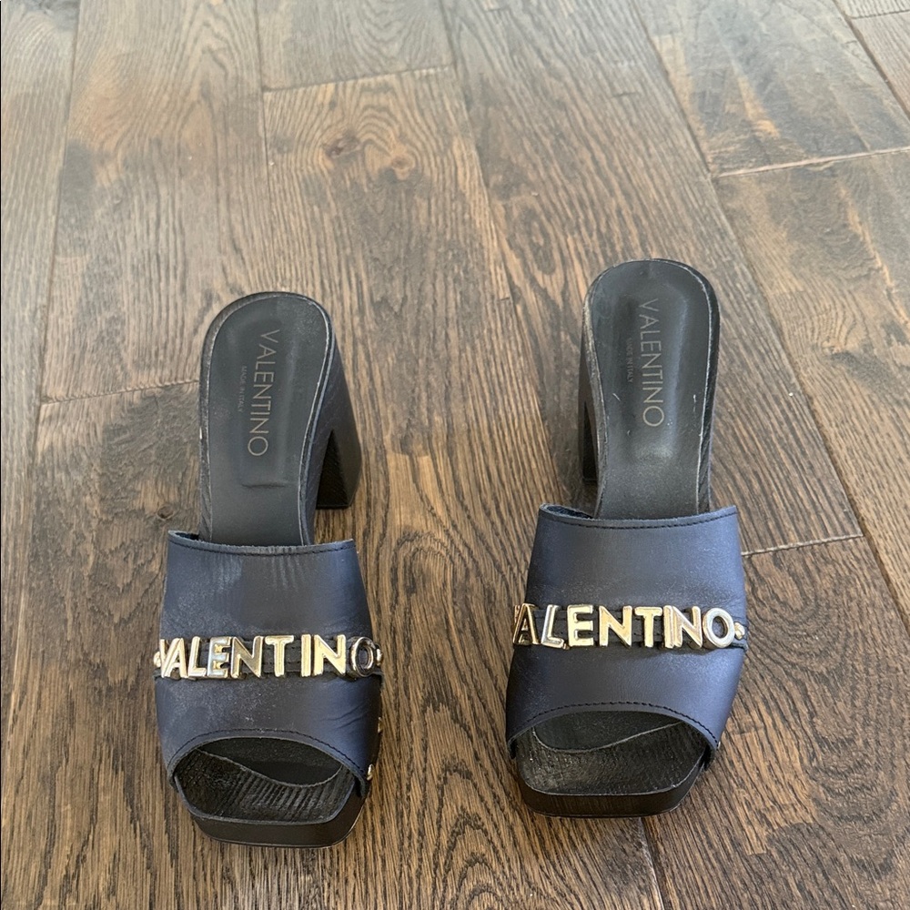 Valentino Black and Gold Mules